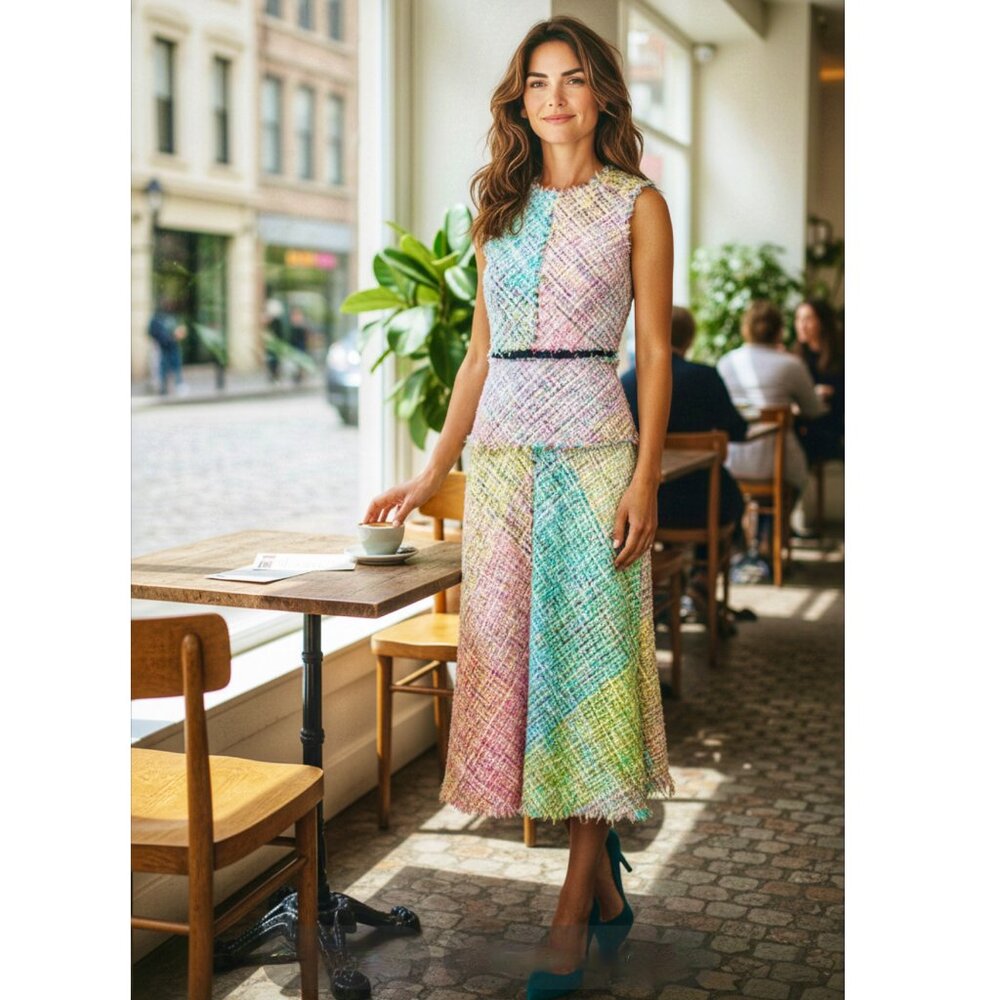 ESCADA TWEED MIDI DRESS SIZE 32D, XS/S US NEW - Picture 7 of 15